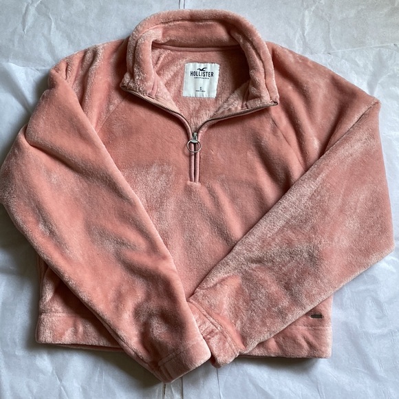 Y2k Fuzzy pink cropped 1/4 zip up sweatshirt - Picture 1 of 3